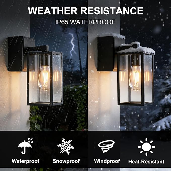 WIHTU Outdoor Wall Light Fixtures with GFCI Outlet 2-Pack Waterproof Porch Lights Alunmium Exterior Lighting Fixture Modern Outside Light Wall Mount for House Patio Front Door Garage Entryway Garden