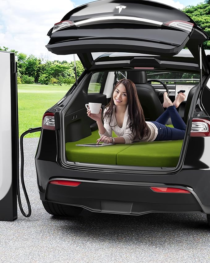 Zenzy Upgraded 2-Piece Split Memory Foam Mattress for Tesla Model Y | Easy Storage with 2 Bags Magic Link System | CertiPUR-US Machine Washable Cover