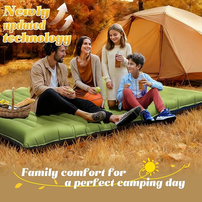 Camping Sleeping Pad Ultralight Camping Mat with Pillow Built-in Foot Pump Inflatable Sleeping Pads Compact for Camping Backpacking Hiking Traveling TentDoubleGreen.