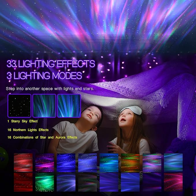 Northern Galaxy Light Aurora Projector with 33 Light Effects LED Star Projector for Bedroom Nebula Lamp Remote Control White Noises Bluetooth Speaker for Parties