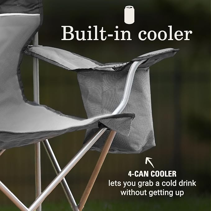 Coleman Portable Camping Chair with 4-Can Cooler Cushioned Seat &amp Back with Side Pockets &amp Cup Holder Carry Bag Included Great for Camping Tailgating Firepits Patio &amp More