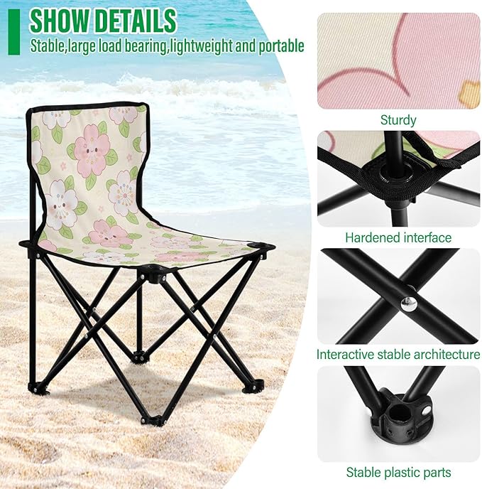 Packable Heavy Duty Camping Chairs Cute Blossom Backpack for Adults Backpacking Chair Carry Bag Included Hiking