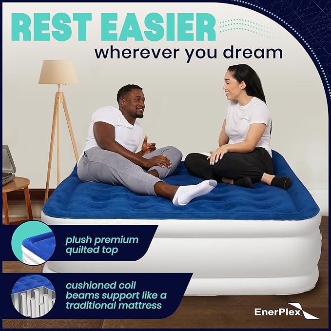 EnerPlex Air Mattress with Built in Pump - Self-Inflating Blow Up Mattress with Neck Support - Inflatable Air Bed for Portable Travel &amp Home Use