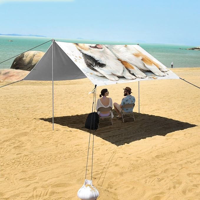 Camping Sun Shelters Little Corgi Dogs Beach Canopy 126 * 110.2in