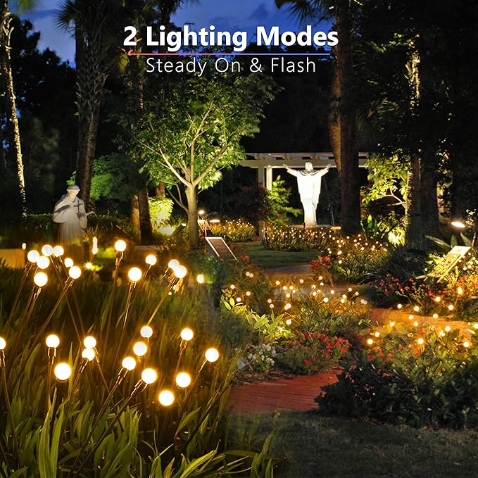 BrizLabs Solar Garden Lights 4 Pack 32 LED Solar Powered Firefly Lights 2 Modes Swaying Light Waterproof Globe Pathway Outdoor Lighting for Yard Pathway Walkway Patio Decor Warm White