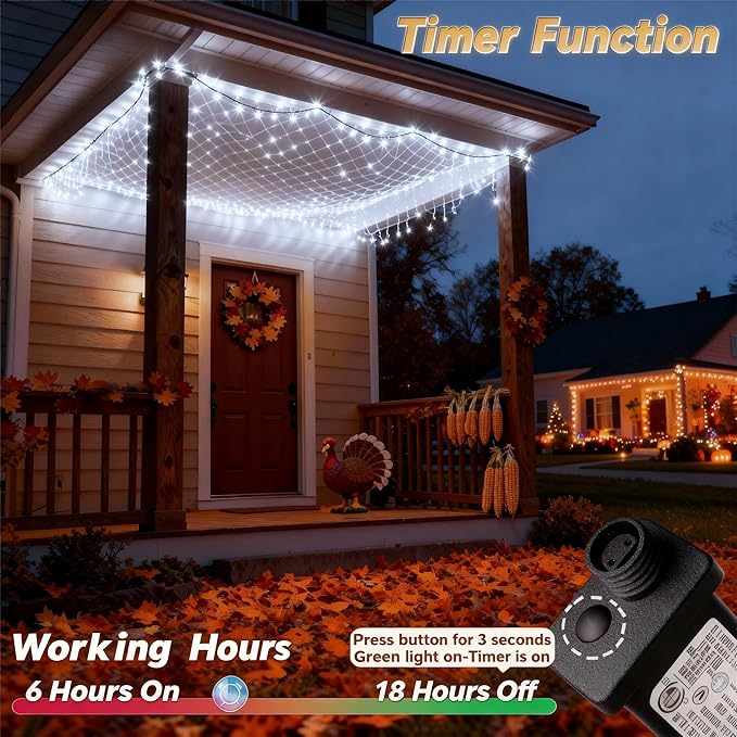10FT x 10FT Gazebo Net Lights Outdoor 280 LED Cool White Gazebo Lighting Outside Waterproof with 8 ModesTimer Mesh Light Plug in for Bushes Pergolas Garden Decorations
