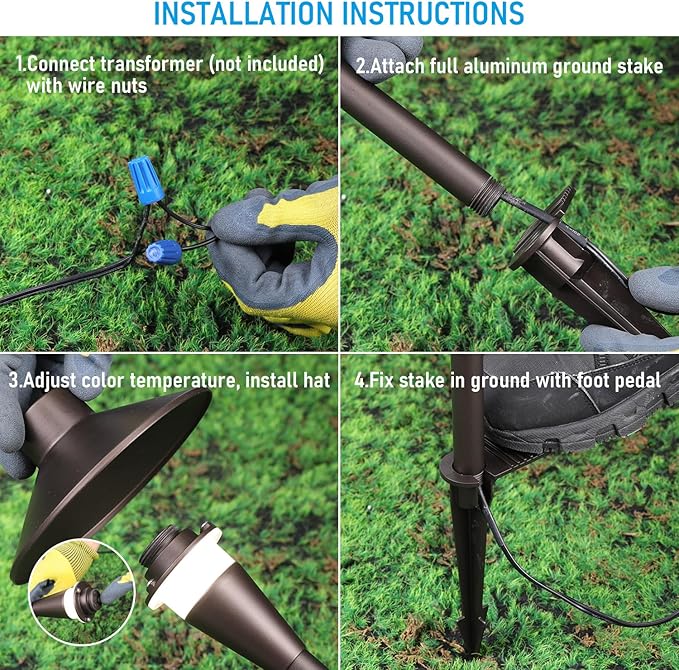 LEONLITE Update 5CCT Low Voltage Pathway Lights 12-24V LED Landscape Path Light 1800/2700/3000/4000/5000K CRI90 IP65 Waterproof Landscape Lighting Aluminum Housing Oil Rubbed Bronze Pack of 6