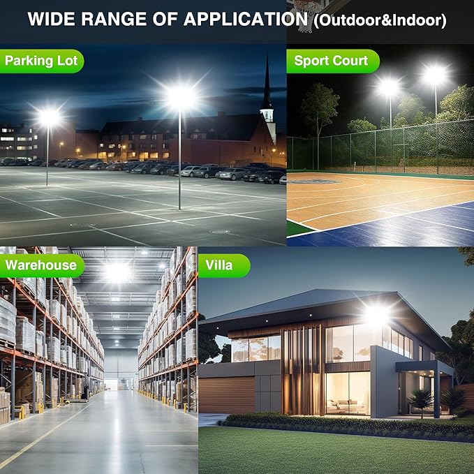 2 Pack LED Flood Lights Outdoor STASUN 150W 15000lm 6000K Daylight White IP66 Waterproof Commercial Parking Lot Lights 3 Heads for Yard Street Stadium Outdoor Area Floodlight Bright Security Lights