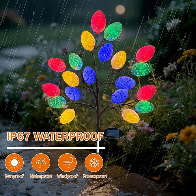 2 Pack Solar Easter Egg Lights Outdoor 40 LED Waterproof Solar Easter Yard Decorations Outdoor Easters Yard Stakes Lights with 2 Lighting Modes for Outside Lawn Walkway Patio Cemetery Grave