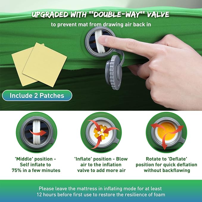 Buheco Sleeping Pad for Camping Self-Inflating 9.5 R Value 3 Ultra-Thick Memory Foam Comfort Plus Camping Mats for Backpacking Travelling &amp Hiking Portable Air Mattress for 4-Season Green
