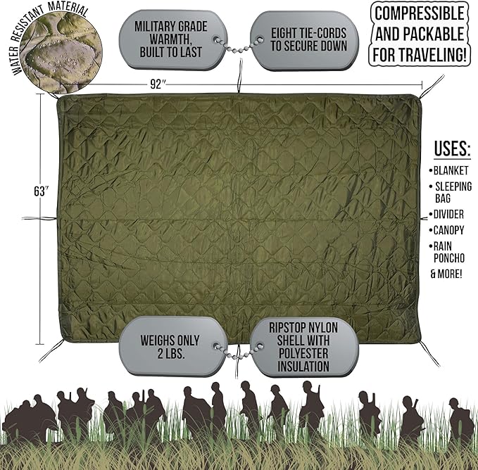 MEDALS OF AMERICA EST. 1976 Military Gear Blanket Poncho Liners Woobie Emergency Blanket - Military Surplus Cold Weather Camping and Hunting Woobie Blanket (OD Green)