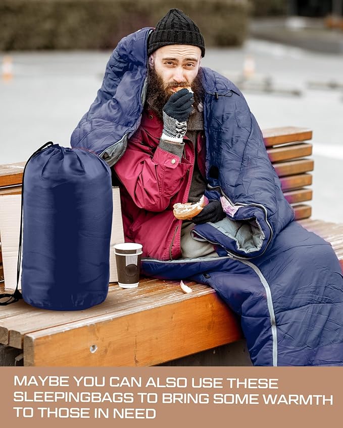 Tranqun 40 Pcs Sleeping Bags for Adult Bulk with Winter Beanie Hat Touch Screen Gloves Scarves Waterproof Cotton Liner Cold Weather Sleeping Bag for Homeless Camping Indoor Outdoor