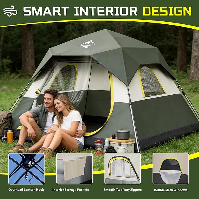 Tent 4 Person Tents for Camping - Instant Cabin Tent Setup in 50 Seconds with Rainfly &amp Windproof Portable Pop Up Tents with Carry Bag for Family Outdoor Camping &amp Hiking