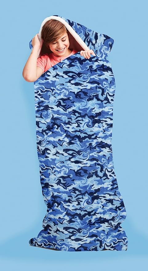 iscream 70 x 28 Faux Sherpa-Lined Silky Silky Fleece Zippered Sleeping Bag - Wild Camo