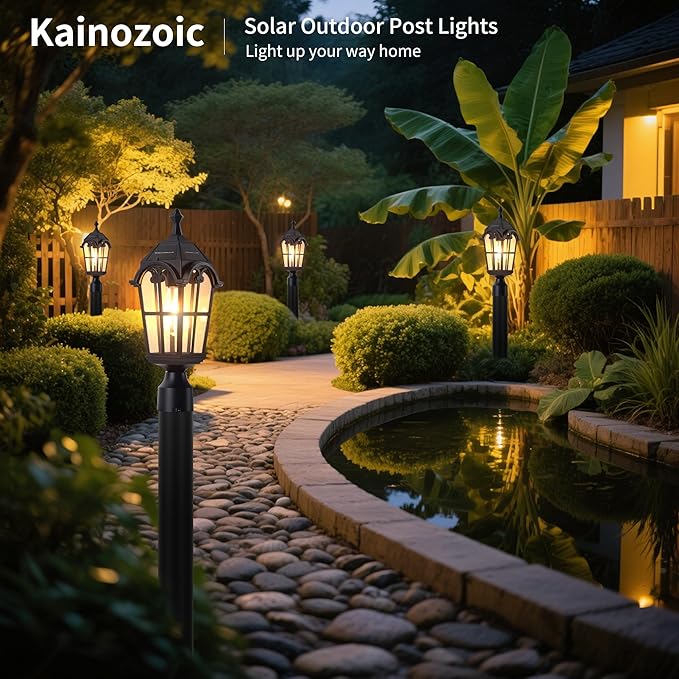 Solar Post Lights Outdoor with Bulb Dusk to Dawn Lamp Posts Outdoor Lighting Waterproof Solar Post Lamp Anti-Rust Exterior Pole Light Outside Pole Lighting for Yard Pathway Driveway Fence -2 Pack