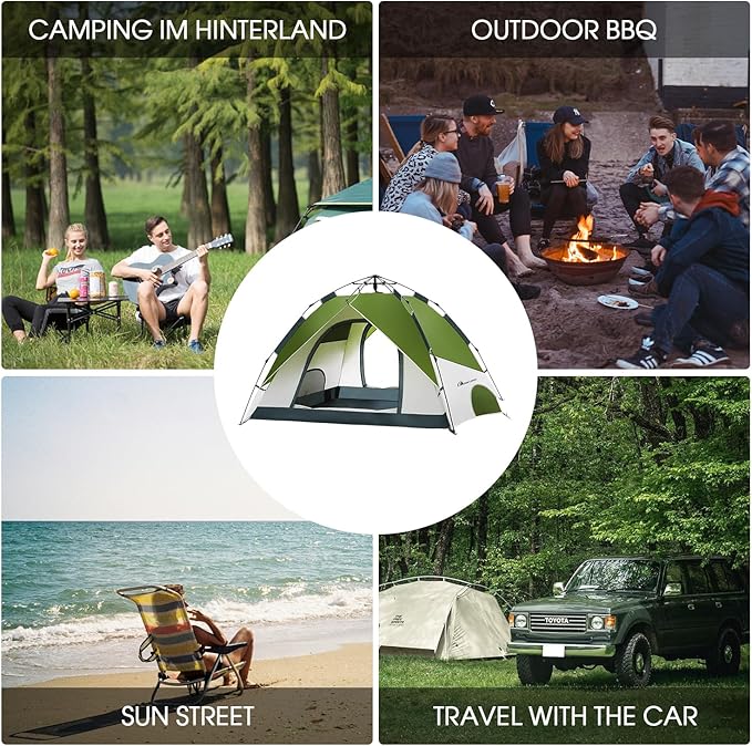 MOON LENCE Pop Up Tent 3-4 Person 60s Instant Setup Camping Tent with 2 Doors Water-Resistant &amp Windproof Dome Tent for Car Camping Backyard Traveling