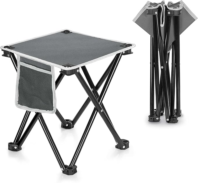 Triple Tree 2 Pack Folding Camping Stool 13.8 Inch Small Portable Lightweight Stool with Side Pocket Foot Stool with Carry Bag for Hiking Fishing and Beach Hold up to 400lbs Grey