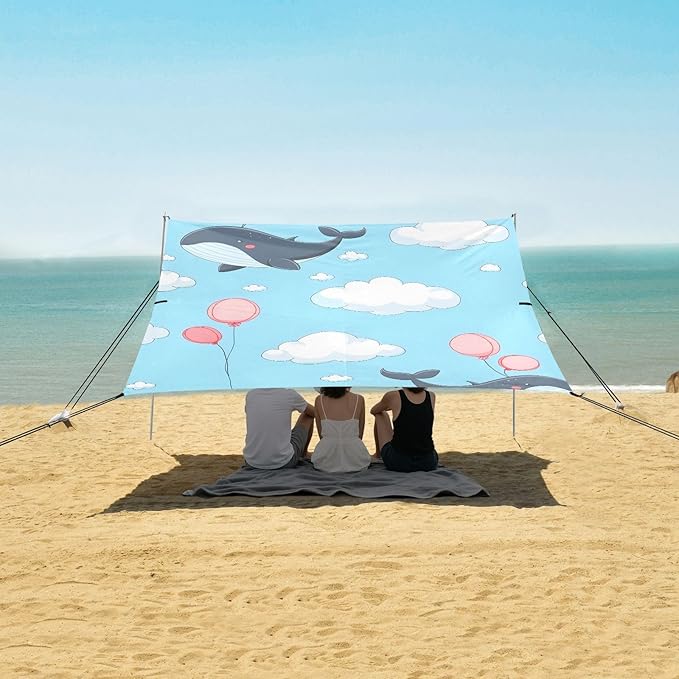 Cartoon Whale Camping Sun Shelter Beach Tent Portable Beach Sun Shade Outdoor Canopy for Camping Trips Fishing Picnic