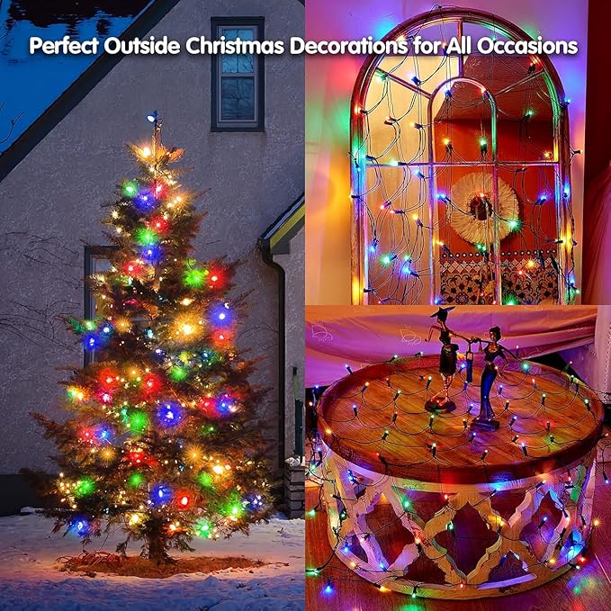 Led Christmas Net Lights Outdoor Christmas Lights Multicolor 160LED 5ftx7ft Waterproof Outdoor Indoor Fairy Mesh Net Light for Xmas Party Yard Patio Trees Shrubs Bushes Decorations