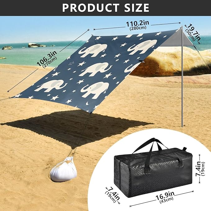 Elephant and Stars Camping Sun Shelter Beach Tent Portable Beach Sun Shade Outdoor Canopy for Camping Trips Fishing Picnic