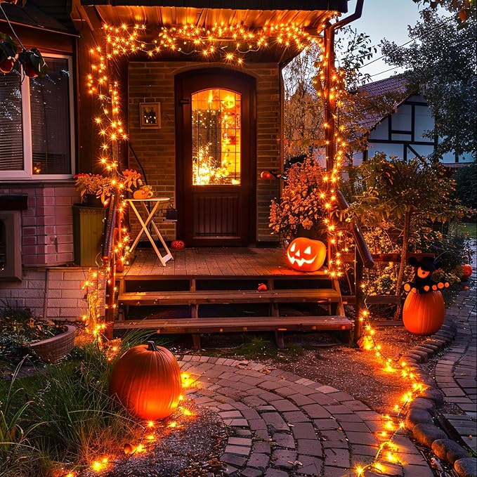 JMEXSUSS 2 Pack Solar String Lights Outdoor Waterproof Total 66 FT 200 LED Solar Christmas Lights Outdoor Twinkle Light for Christmas Tree Outside Garden Yard Xmas Decor Orange