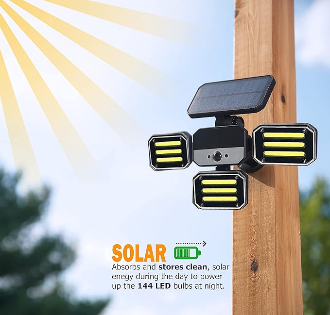 Bionic Floodlight Solar Light Outdoor Waterproof Patio Light Motion Sensor Outdoor Lights w/ Remote Control 3 Heads Wall Lights - Wireless 50% Brighter-108 COB LED For Lawn Garden As Seen On TV