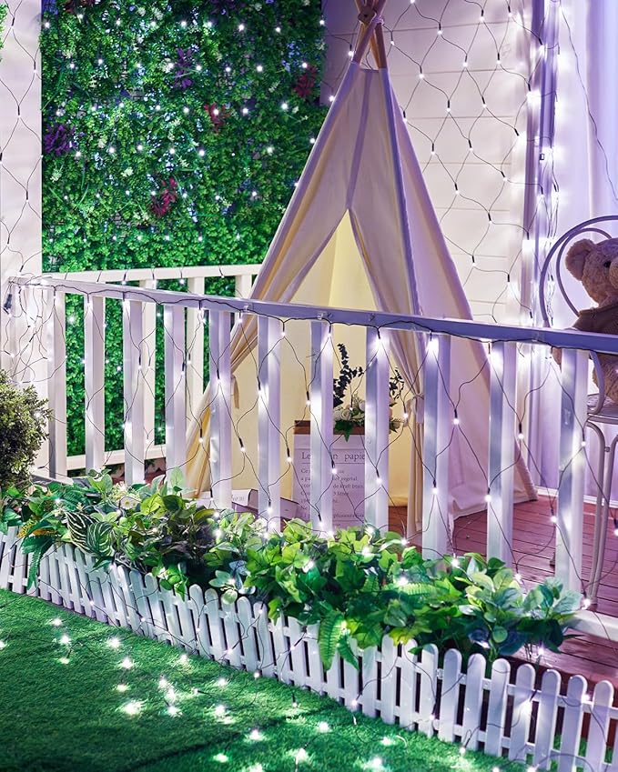 4 Pack 12 x 5FT 360 LED Christmas Net Lights Outdoor for bushes Waterproof IP65 12 Modes Connectable Extendable Bush Net Christmas Lights Outdoor Mesh Light for Bushes Tree Yard Garden White