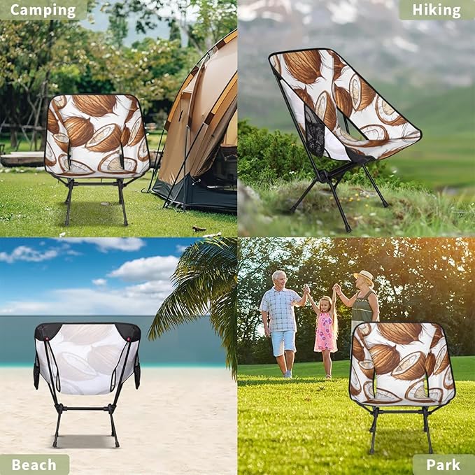 Honeybaby Folding Camping Chair Coconut Print Camping Chairs Lightweight Portable Chair Outdoor Foldable Chairs for Camping Travel Picnic Beach Hiking