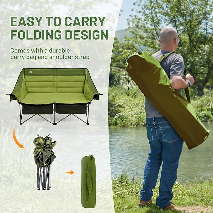 Timber Ridge Double Camping Chair Heavy Duty Outdoor Folding Camp Couch Loveseat Camping Chairs Perfect for Campsites Patio/Lawn Soccer Games or Other Youth Sports Supports 600 lbs