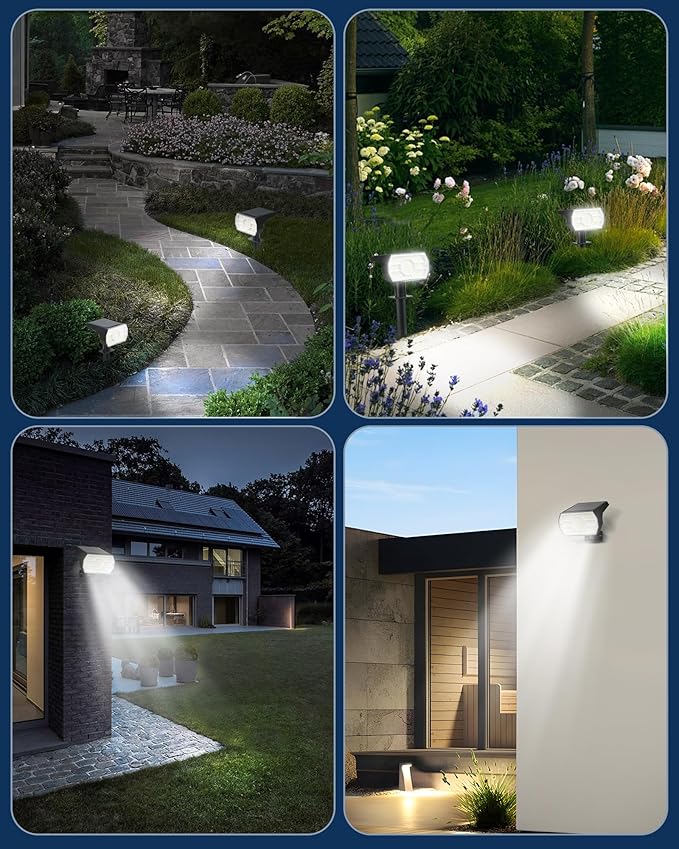 Kaxiida Solar Lights Outdoor Waterproof IP68 3 Lighting Models Solar Powered Spot Lights Outdoor 56LED Light Dusk to Dawn for Yard Patio Garden Pathway Landscape Lighting