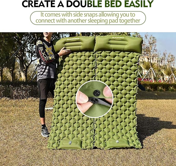 Camping Sleeping Pad Ultralight Camping Mat with Pillow Built-in Foot Pump Inflatable Sleeping Pads Compact for Camping Backpacking Hiking Traveling Tent (Green Single)
