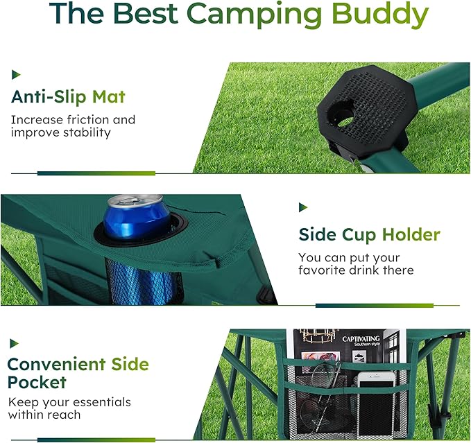 ALPHA CAMP Folding Camping Chairs for Adults Lawn Chairs Outdoor Chairs Support 250 LBS Portable Camp Chairs with Cup Holders Cooler Pouch for Outdoor 2 Pack