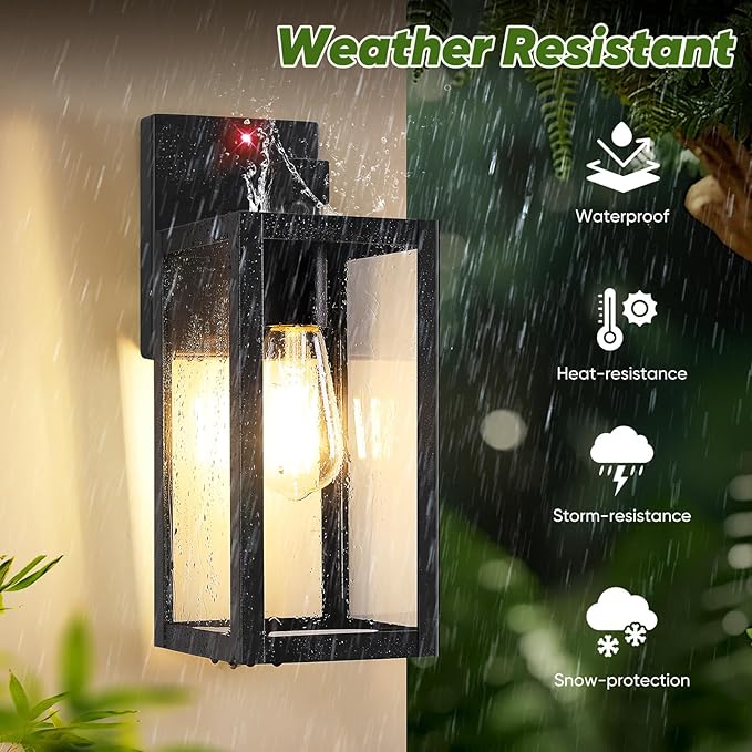 BesLowe 13 Upgraded Motion Sensor Outdoor Wall Lights 2-Pack Dusk to Dawn Porch Light Outdoor Wall Sconce Lanterns 3 Lighting Modes Exterior Lighting Fixtures Black Outside Lights for House Garage