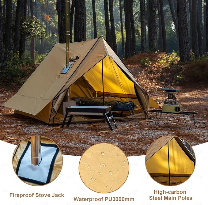 Hot Tent with Stove Jack 4-Season Waterproof Chalet Tent Easy Setup Weather-Resistant Shelter for Winter Camping &amp Outdoor Adventures