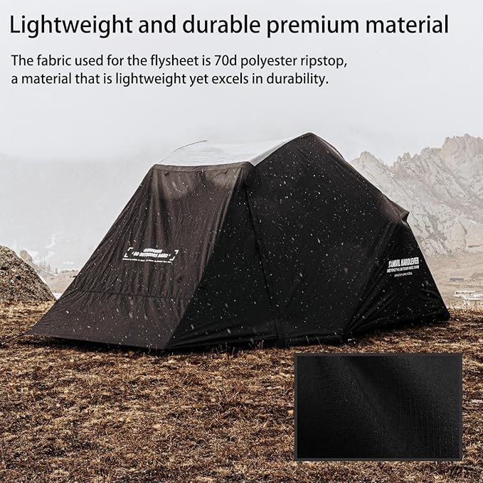 2025 Upgraded Crab 4P Canvas Inflatable Camping Tent with Rainfly Pump Groundsheet TPU Door Easy Setup Blow Up Air Tent for Camping Air Tent with Mesh Skylight Windows&ampDoors