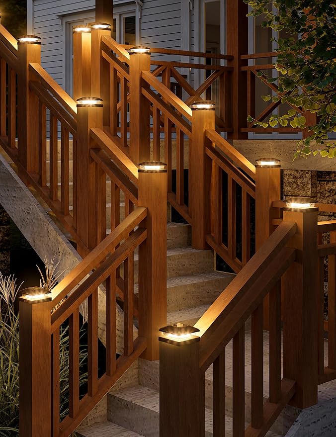 VOLISUN 4x4 Solar Fence - Post Cap Lights 8pack Outdoor Waterproof Black Deck Post Cap Light with Warm Whitefor 4x4 Wooden/4x4 Vinyl