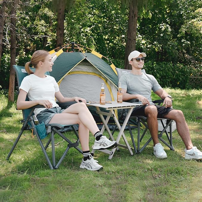 SUNNYFEEL Folding Camping Chair Outdoor Reclining Adjustable 3 Position Heavy Duty Adults 500 LBS Capacity with Hard Armrests &amp Cup Holder Blue Ergonomic Chairs for Outdoor Camp Beach Travel