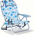 Portable Beach Chair for Adults Outdoor Camping Chair Lay Flat Folding Backpack Beach Reclining Chair with 5 Positions Headrest Cup Holder Heavy Blue Coconut Tree