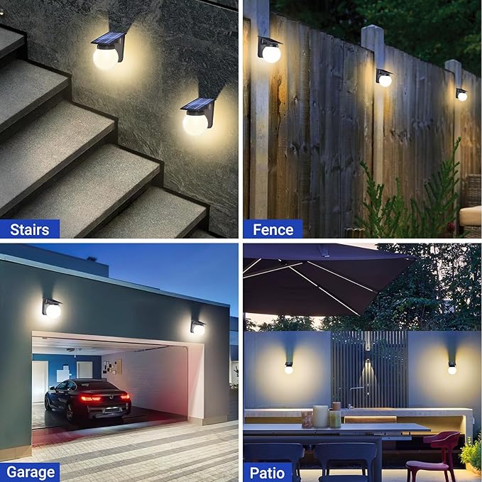 Solar Wall Lights Outdoor 2 Pack 3 Lighting Modes IP65 Waterproof Wireless Solar Powered LED Lights for Backyard Garden Fence Patio Front Door - Bright &amp Durable Outdoor Lighting