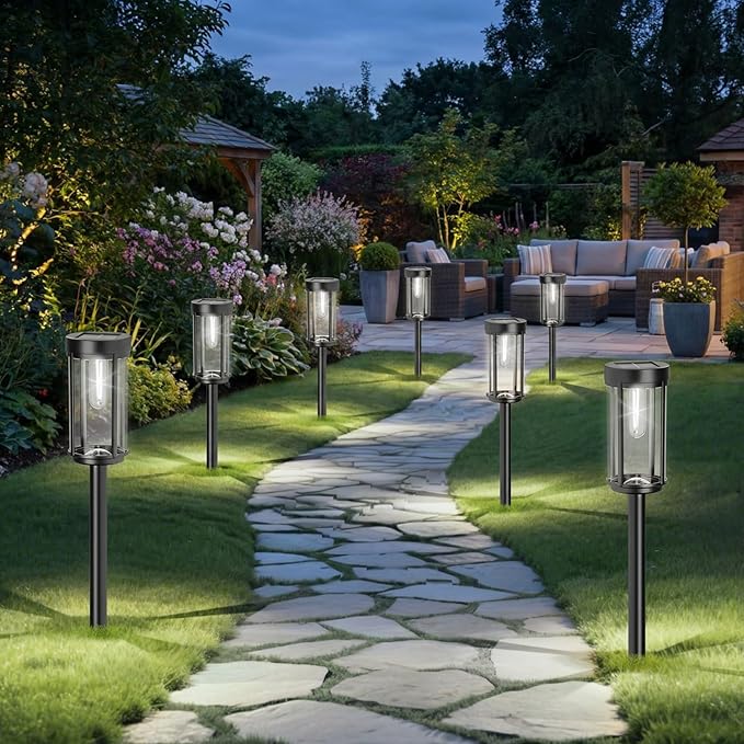 Sparkblaze 12 Pack Solar Pathway Lights Outdoor Modern Classic Solar Garden Lights Auto On/Off Landscape Lighting for Yard Lawn Patio Walkway Waterproof Solar Stake Lights. (12 Cold White)