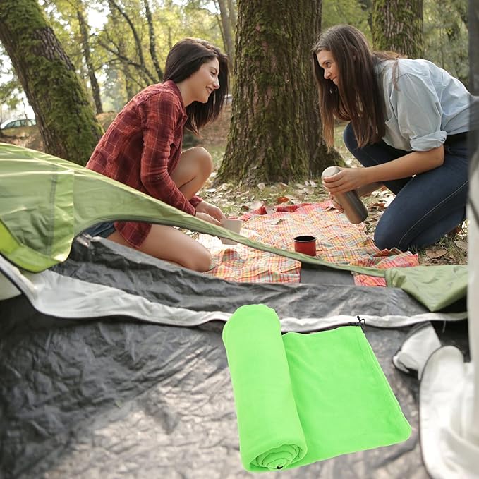 Lightweight Envelope for Adults Breathable Polar Fleece Camping Gear for Hiking Backpacking Travel Accessories Warm Skin-Friendly Outdoor Sleep Sack in Green