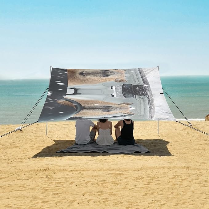 ALAZA Capybara Driving Funny Animals Beach Tent Sun Shelter UPF50+ Protection Beach Shade Canopy w/ 4 Sandbags for Outdoor Camping Fishing Backyard Fun Picnic 10x9 ft