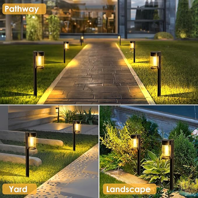 Mancra Solar Pathway Lights Outdoor 10 Pack Metal &amp Glass Solar Lights Outdoor Waterproof Landscape Path Lights for Yard Walkway Garden Decor Warm White