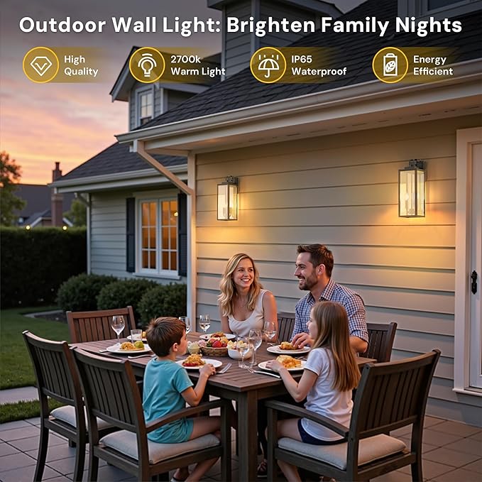 L LOHAS LED 18 Inch Dusk to Dawn Outdoor Wall Lights 2-Light Black Outdoor Wall Sconce Lantern with Clear Glass Shade Tall Transitional Exterior Light Fixtures for Porch Garage ETL Listed 2 Pack