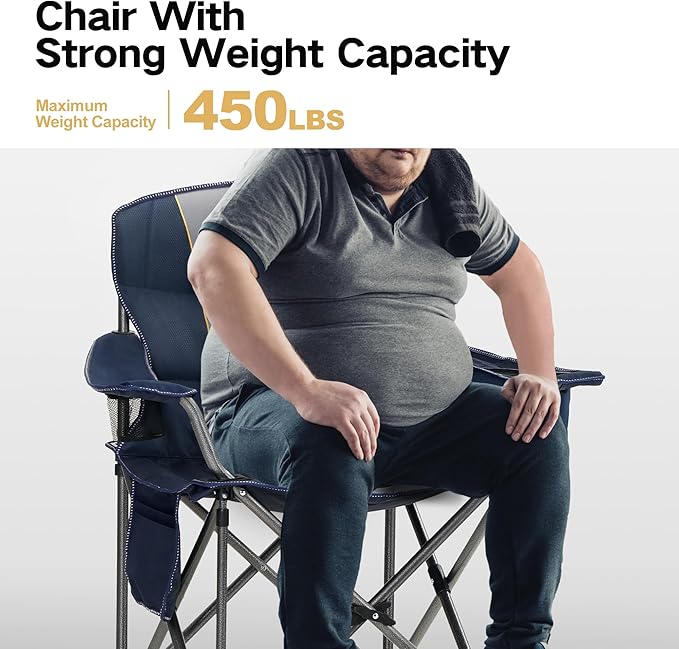 ALPHA CAMP Heavy Duty Camping Chair 500LBS Capacity Oversized Folding Chair for Heavy People Padded Portable Outdoor Chair with Cooler Bag &amp Cup Holder for Camping Fishing Beach