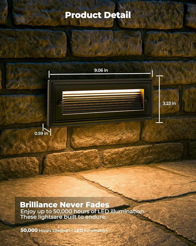 9 Inch Low Voltage Step Lights Outdoor 12V 5W LED Landscape Stair Lights 3000K/4000K/6500K Deck Step Lights IP65 Waterproof for Stair Lighting and Yard Patio Pathway Walkway Pack of 6