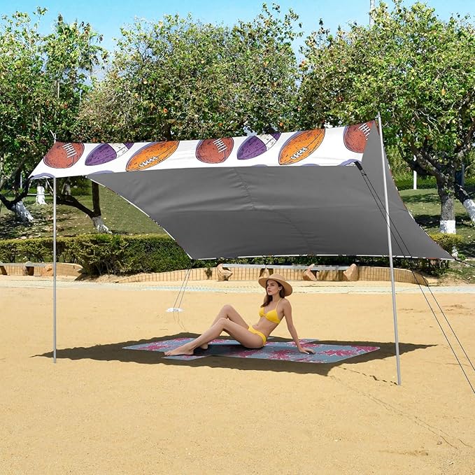 Camping Sun Shelters Rugby Brown Purple Helmet Pattern Beach Canopy 126 * 110.2in