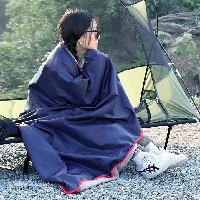 REDCAMP Large Waterproof Stadium Blanket for Cold Weather Soft Warm Fleece Camping Blanket Windproof for Outdoor Sports 71x59 Dark Blue/Grey