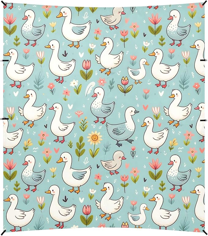 Camping Sun Shelters Hand Drawn Spring Pattern with Cute Cartoon Goose Beach Canopy 126 * 110.2in