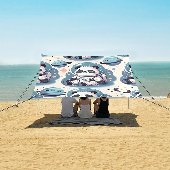 Sleeping Panda in Space Camping Sun Shelter Beach Tent Portable Beach Sun Shade Outdoor Canopy for Camping Trips Fishing Picnic